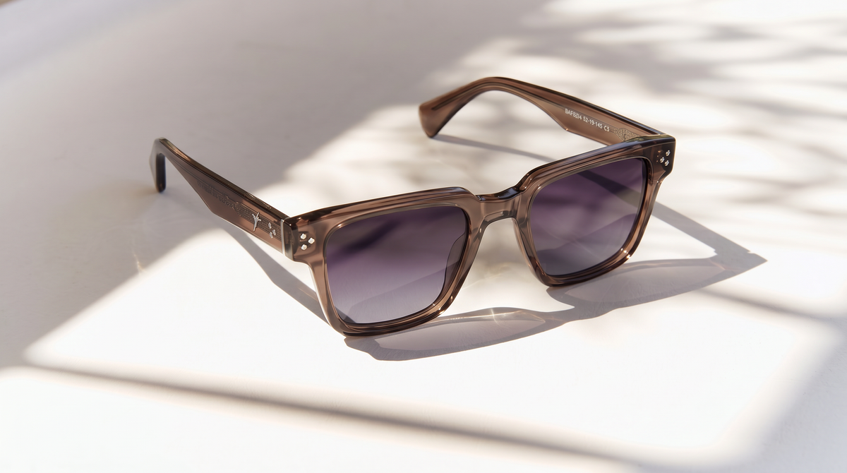 Yume translucent acetate sunglasses with gradient lenses in sunlight
