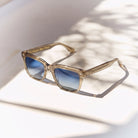 Somnia Golden Brown sunglasses, khaki frame with blue gradient lenses